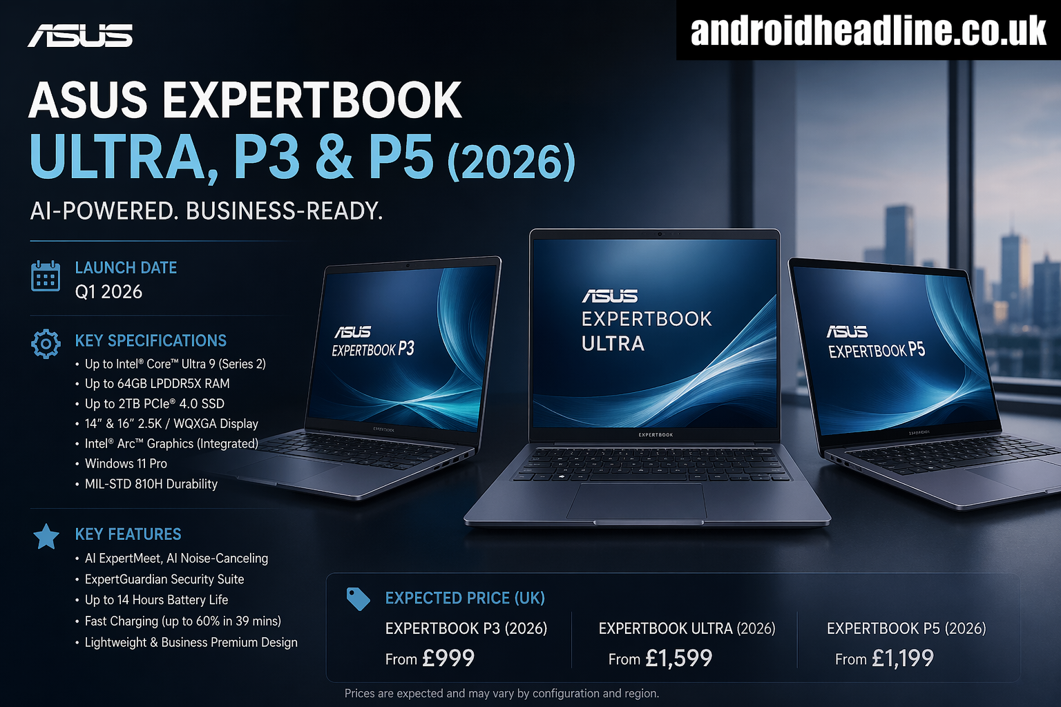 ASUS ExpertBook Ultra, P3 & P5 (2026): Launch Date, Specifications, Features & Price