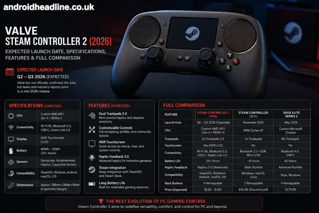 Valve Steam Controller 2 (2026): Expected Launch Date, Features, Specs & Xbox vs DualSense Comparison