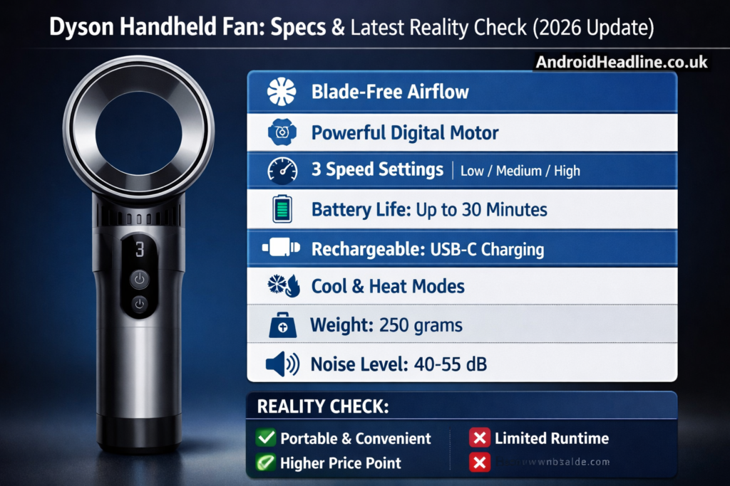 Dyson handheld fan specs and review